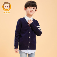 恒源祥男童100%纯羊毛开衫秋装儿童韩版针织衫中大童学院风小开衫