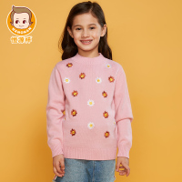 恒源祥女童毛衣中大童100%纯羊毛套头绣花打底衫秋冬新款针织衫女