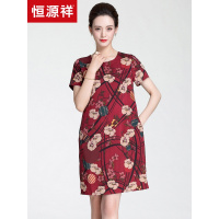 恒源祥中年夏装雪纺短袖连衣裙2019款中老年碎花长裙妈妈装母亲节