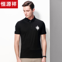 恒源祥中年纯棉短袖T恤男夏季黑色翻领Polo衫纯色夏装6254-TNVZ