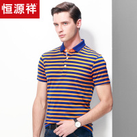 恒源祥中年男士短袖T恤夏季新款丝光棉休闲体恤翻领条纹Polo衫