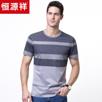 恒源祥T恤男中年圆领短袖纯棉上衣2019新款夏装丝光棉爸爸体恤衫