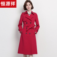 恒源祥英伦风衣女双排扣中长款2019春新款长过膝长袖修身春装外套