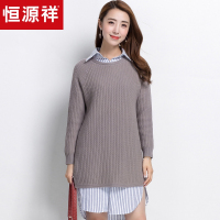 恒源祥羊毛衫女圆领秋冬纯羊毛中长款粗毛线针织衫插肩袖厚毛衣女
