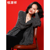 恒源祥绞花羊毛衫女开衫2019秋冬宽松大版毛衣外套流苏毛边针织衫