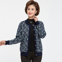 恒源祥羊毛衫女开衫圆领中老年冬装提花厚60岁上衣妈妈装奶奶毛衣