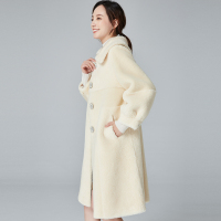 恒源祥长款颗粒羊剪绒大衣女2019秋冬减龄大翻领仿皮外套含羊毛