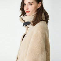 恒源祥颗粒羊剪绒休闲大衣女秋冬羊毛混纺皮外套新款机车风夹克