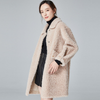 恒源祥颗粒绒皮外套女秋冬中长款复合皮毛一体羊羔毛大衣羊剪绒