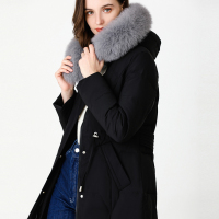恒源祥中长款羽绒服女狐狸毛领保暖白鸭绒大衣19秋冬抽绳收腰外套