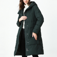 恒源祥中长款羽绒服女连帽休闲保暖及膝白鸭绒大衣19秋冬中年外套