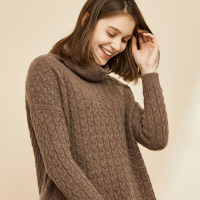 恒源祥绞花厚毛衣女套头堆堆领复古麻花针织衫2019秋冬新款羊绒衫