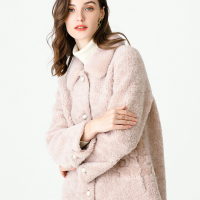 恒源祥颗粒羊剪绒大衣女水貂毛领羊羔毛外套2019秋冬纯色羊毛皮