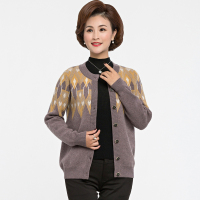 恒源祥羊毛衫女开衫圆领中老年冬装提花厚60岁奶奶上衣妈妈装毛衣