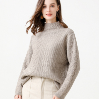 恒源祥复古绞花毛衣女19秋冬菱格织纹套头衫新型牦牛绒混纺针织衫