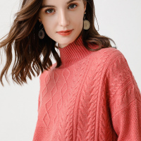 恒源祥半高领链条绞花羊毛衫女2019秋冬亮丝宽松厚毛衣时尚针织衫