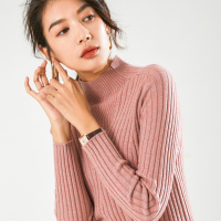 恒源祥纯色羊毛衫女修身打底抽条毛衣2019秋冬新款半高领针织衫