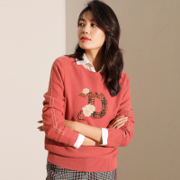 恒源祥嵌花羊毛衫女2019秋冬新款圆领套头毛衣亮钻点缀外穿针织衫