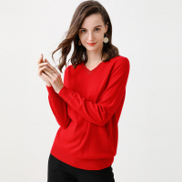 恒源祥纯色V领羊毛衫女洋气镶钻毛衣2019秋冬年轻妈妈打底针织衫