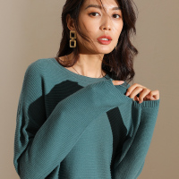 恒源祥羊毛衫女宽松2019秋冬时尚套头横纹毛衣设计感针织衫双口袋