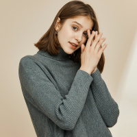 恒源祥纯羊毛衫女秋冬前短后长高领厚毛衣19新款不规则针织衫绞花