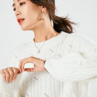 恒源祥慵懒风圆领厚毛衣女复古麻花针织衫2019秋冬流行绞花羊绒衫