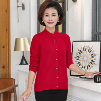 恒源祥羊绒衫女开衫立领中老年冬季上衣提花厚款60岁妈妈装毛衣