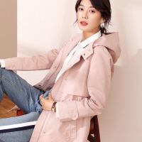 恒源祥2019流行风衣女中长款小个子连帽秋季休闲外套显瘦工装大衣