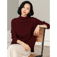 恒源祥羊绒衫女装高领复古绞花厚针织衫2019秋冬新款二翻领毛衣女