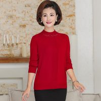 恒源祥羊毛衫女半高领中老年2019冬季新款镶钻50岁妈妈装打底毛衣
