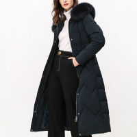 恒源祥修身羽绒服女大毛领中长款过膝白鸭绒大衣2019秋冬过膝外套