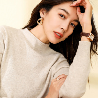 恒源祥半高领卷边纯羊绒衫女士套头针织衫2019秋冬装简约打底毛衣