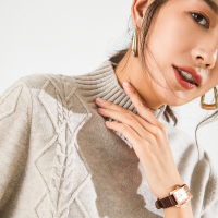 恒源祥羊毛衫女半高领2019秋冬新款套头厚毛衣复古麻花针织衫廓形