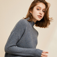 恒源祥半高领厚毛衣女2019秋冬新款套头纯羊毛衫长袖正反针针织衫