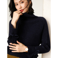 恒源祥2019秋冬高领羊绒衫女亮丝宽松厚毛衣慵懒风袖口系带针织衫