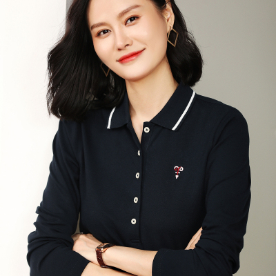 恒源祥翻领polo衫女纯色2019秋新款长袖上衣棉布套头T恤帅气休闲