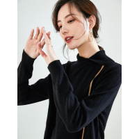 恒源祥羊毛衫女异型领2019新款秋装开叉针织衫休闲不对称打底毛衣