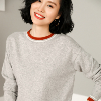 恒源祥套头羊绒衫女2019秋冬新款撞色条纹针织衫时尚圆领打底毛衣