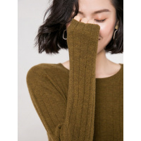 恒源祥全羊毛衣女装2019秋冬新款圆领中长款羊毛衫长袖纯色针织衫