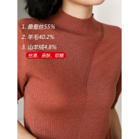 恒源祥羊毛衫女半高领秋季新款上衣半袖桑蚕丝针织衫含羊绒毛衣