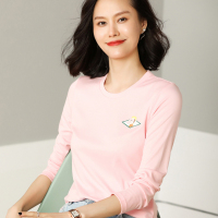 恒源祥2019秋季新款卡通印花T恤女宽松长袖圆领套头衫纯棉打底衫