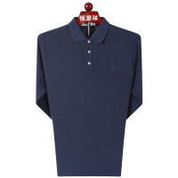 恒源祥长袖T恤男2019秋季新款中年男士纯棉纯色翻领T恤男打底上衣