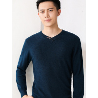 恒源祥青果领羊毛衫男质感纽扣纯色毛衣秋冬时尚保暖打底针织衫男