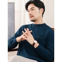 恒源祥羊毛衫男秋冬新款纯羊毛提花毛衣中年圆领针织衫纯色爸爸装