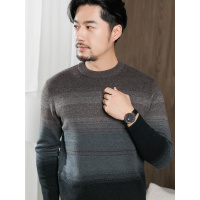 恒源祥羊毛衫男圆领秋冬保暖加厚针织衫渐变条纹中年爸爸装毛衣男