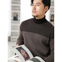 恒源祥羊毛衫男高领 秋冬撞色保暖毛衣中年加厚纯羊毛针织衫男装