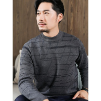 恒源祥男士纯羊毛衫圆领加厚毛衣2019秋冬新款中老年提花针织衫