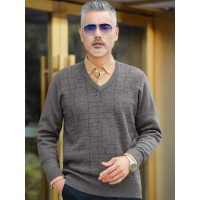 恒源祥羊毛衫男V领 秋冬保暖加厚爸爸装毛衣中老年提花套头针织衫