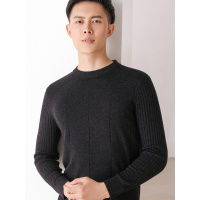 恒源祥羊毛衫男圆领秋冬新款纯色细纹提花毛衣中年爸爸罗纹针织衫