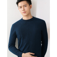 恒源祥羊毛衫男圆领2019秋冬新款纯色提花毛衣中年爸爸罗纹针织衫